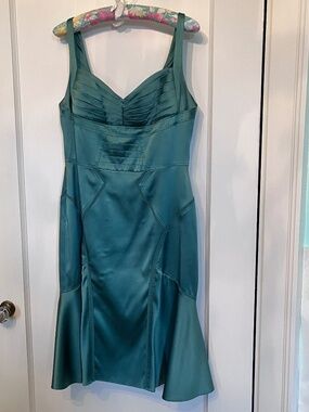 Zac Posen Silk Teal Luxe Mermaid Dress 12 Pleating Bust Detail